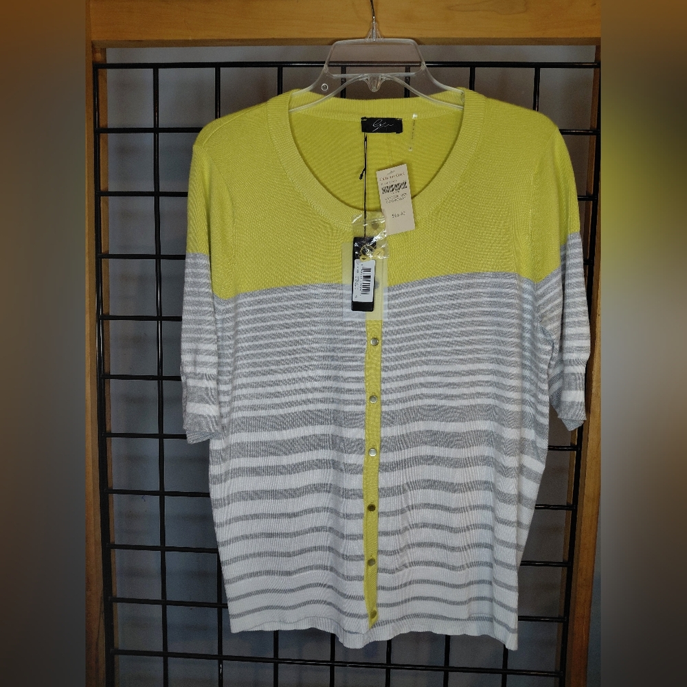 Charter Club Lemon and Gray Button-Up Sweater